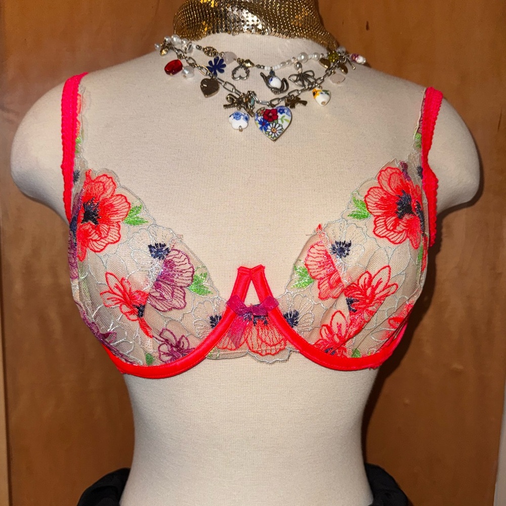 NWT - For Love & Lemons Shimmer Zinnia Embroidery Underwire Bra
